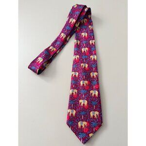 Hermès Paris Silk Necktie With Elephant & Palm Tree Design Made In France